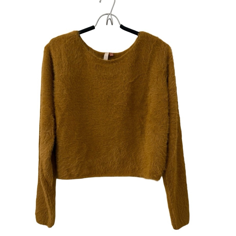 Pilcro Fuzzy Cropped Sweater in Mustard